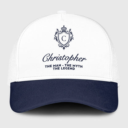 The Man The Myth The Legend Blue And White Baseball Mesh Cap CHRISTOPHER 13K1 C186PF