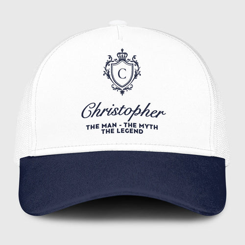 The Man The Myth The Legend Blue And White Baseball Mesh Cap CHRISTOPHER 13K1 C186PF