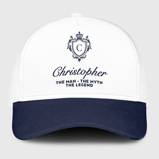 The Man The Myth The Legend Blue And White Baseball Mesh Cap CHRISTOPHER 13K1 C186PF