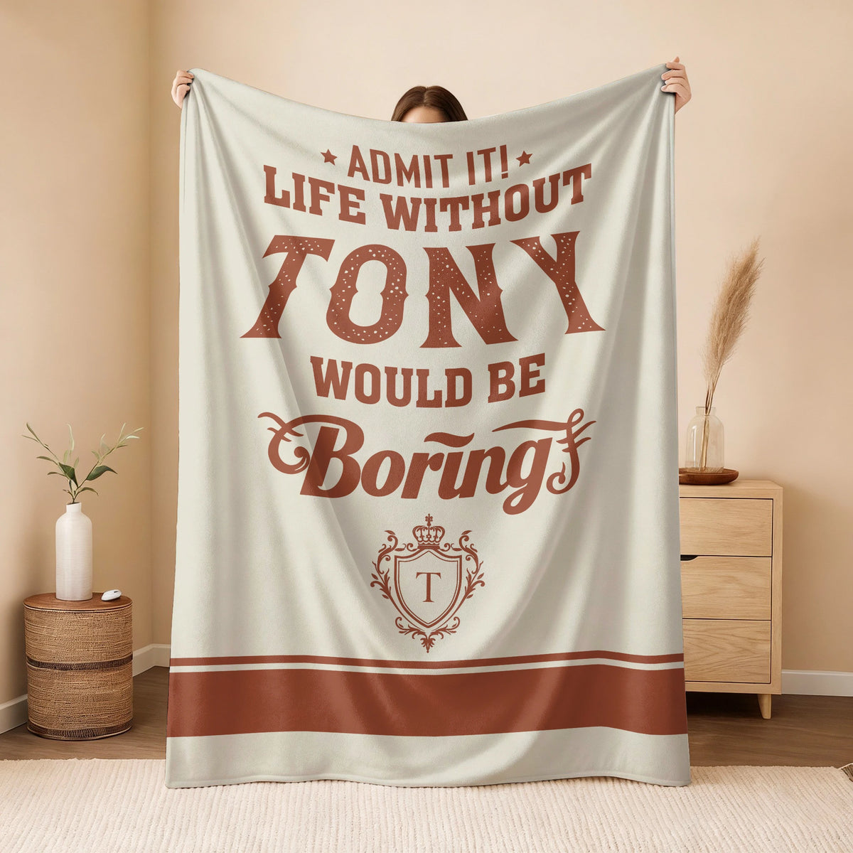 Life Without Your Name Would Be Boring Cream Terracotta Blanket TONY 13K1 BK24