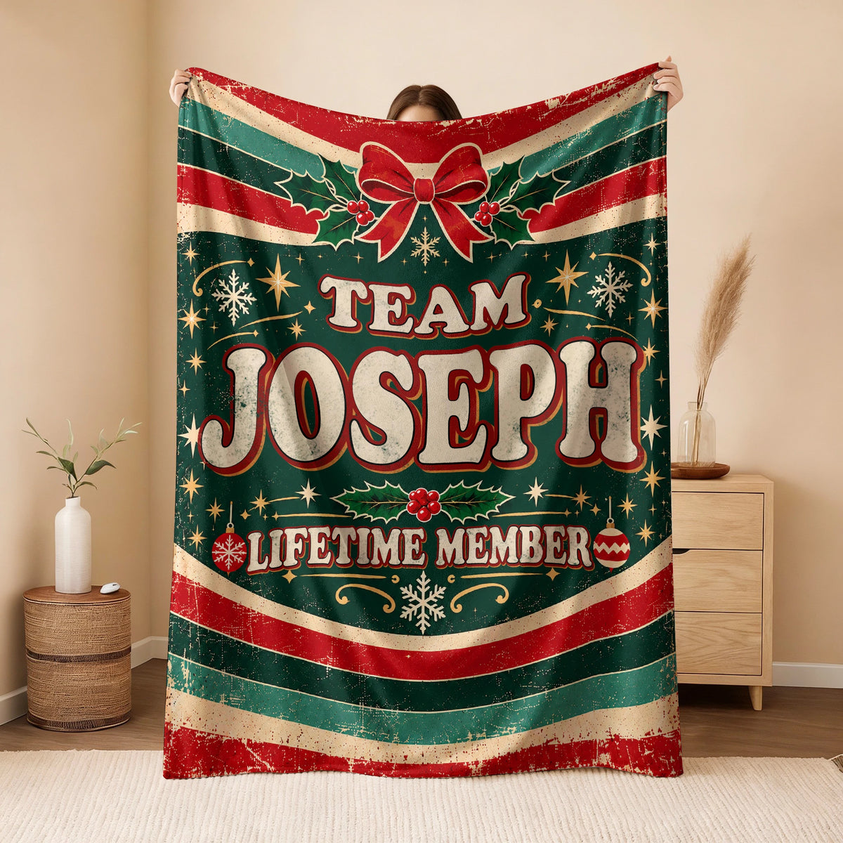 Team Your Name Lifetime Member Christmas Fleece Blanket JOSEPH 13K1 BK52