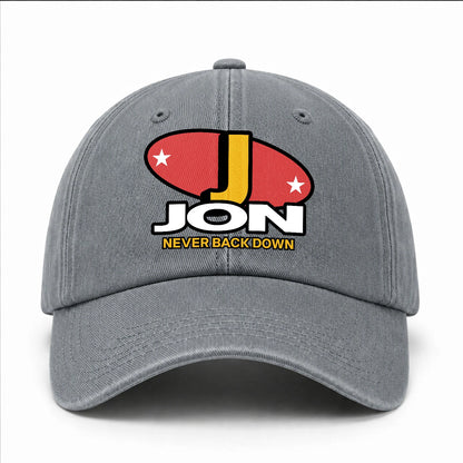 Never Back Down With Your Name And Initial Letter Washed Cap JON 13K1 C82PF