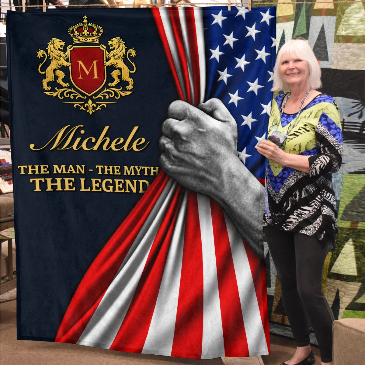 The Man The Myth The Legend America Flag 3D Fleece Blanket MICHELE 13K1 BK12
