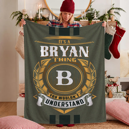 It's A Your Name Thing Olive Green Logo Fleece Blanket BRYAN 13K1 BK31