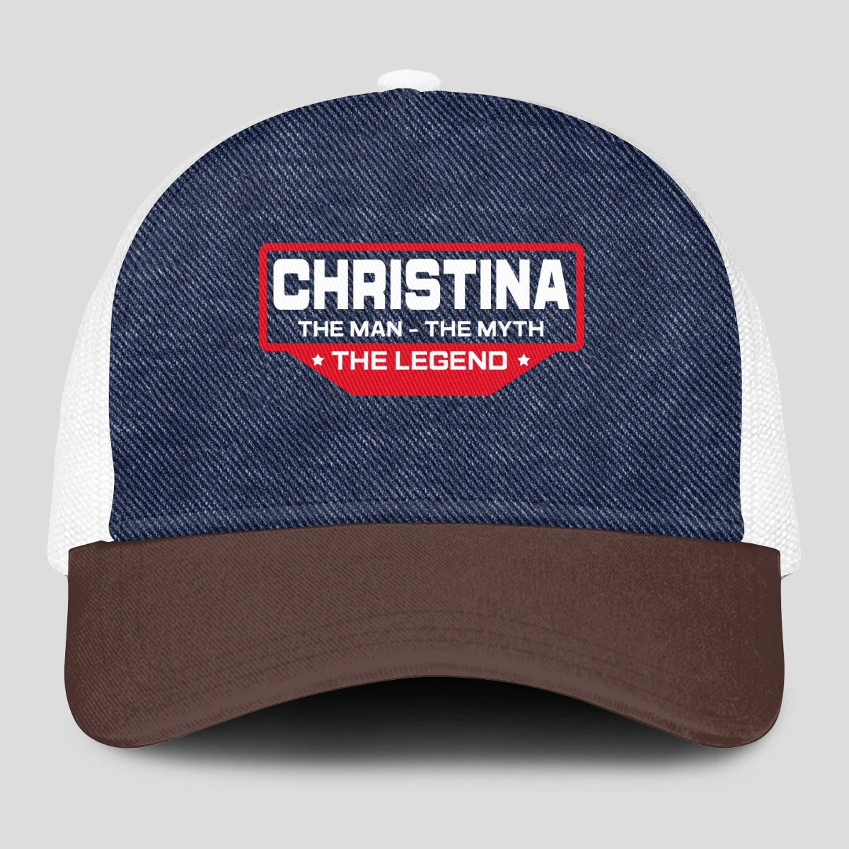 The Man The Myth The Legend Navy Brown And White Mesh Cap CHRISTINA 13K1 C200PF