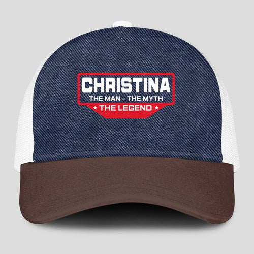 The Man The Myth The Legend Navy Brown And White Mesh Cap CHRISTINA 13K1 C200PF
