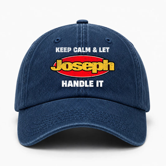 Keep Calm & Let Your Name Handle It Yellow And Red Logo Washed Cap JOSEPH 13K1 C172PF