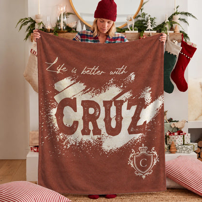 Life Is Better With Your Name Terracotta Cream Fleece Blanket CRUZ 13K1 BK30