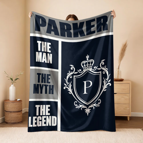 The Man The Myth The Legend Navy Gray & Gold Fleece Blanket  PARKER 13K1 BK09