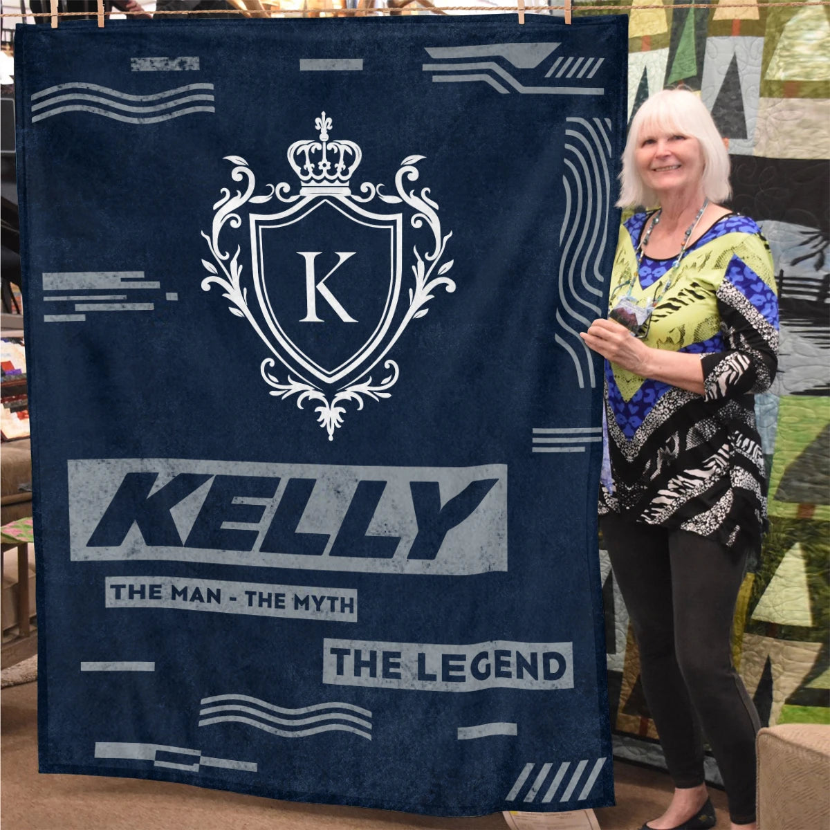 The Man The Myth The Legend Blue & Gray Fleece Blanket  KELLY 13K1 BK08
