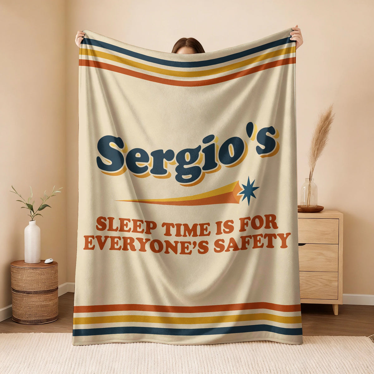 Your Name's Sleep Time Funny Retro Fleece Blanket SERGIO 13K1 BK67