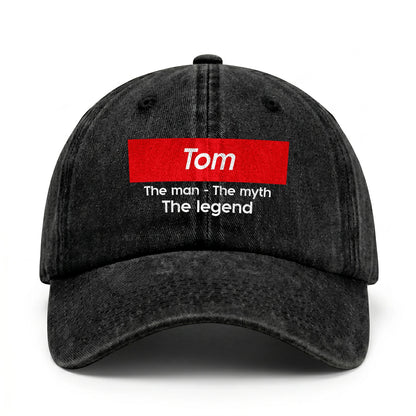 Your Name The Man The Myth The Legend Red Logo Washed Cap TOM 13K1 C130PF