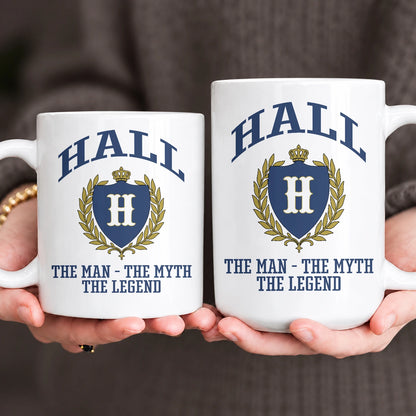 The Man The Myth The Legend Blue And Yellow Logo Mug HALL 13K1 MG24