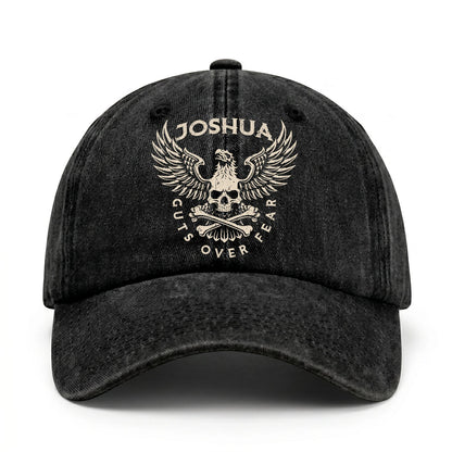 Your Name Guts Over Fear With Eagle And Skull Washed Cap JOSHUA 13K1 C75PF