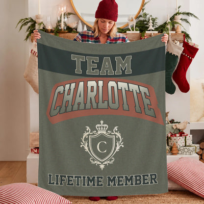 Team Your Name Lifetime Member Sage Green Fleece Blanket CHARLOTTE 13K1 BK22