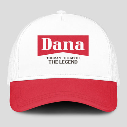 The Man The Myth The Legend Red And White Mesh Cap DANA 13K1 C197PF