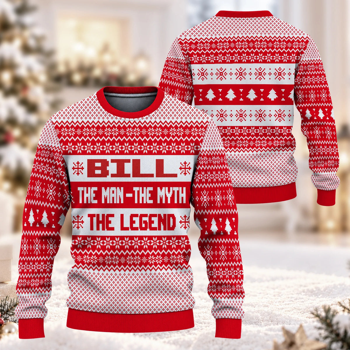 The Man The Myth The Legend Red Christmas Ugly Sweater BILL 13K1 UG04