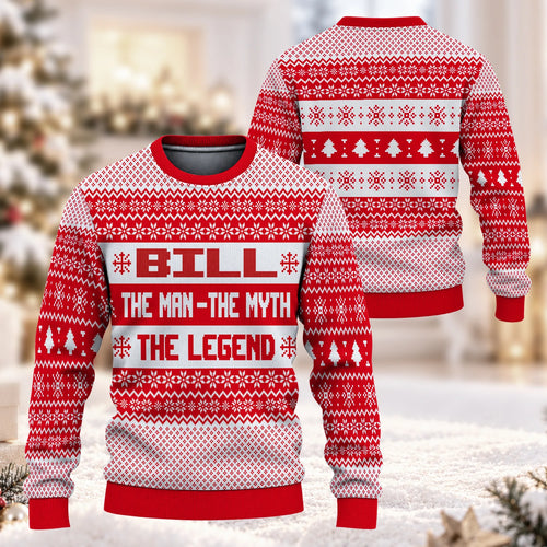 The Man The Myth The Legend Red Christmas Ugly Sweater BILL 13K1 UG04