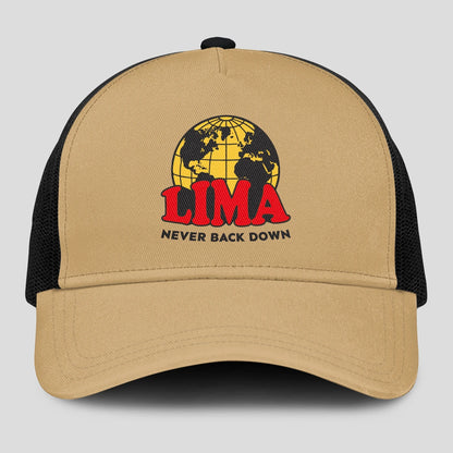 Never Back Down World Logo Khaki Mesh Cap LIMA 13K1 C212PF