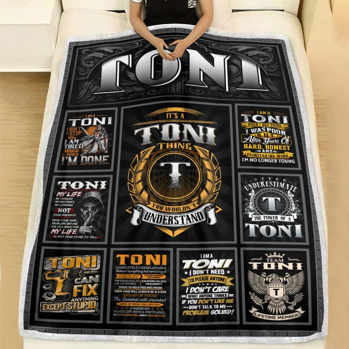 TONI Personalized Blanket | Custom Name Cozy Throw Gift 13K2-BK2