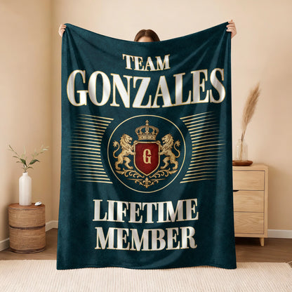 Team Your Name Lifetime Member Sage Green Fleece Blanket GONZALES 13K1 BK42