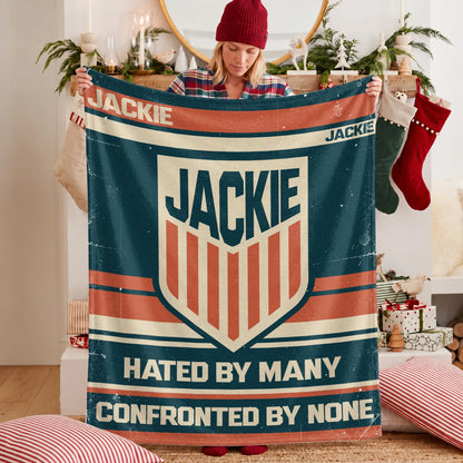 Hated By Many Confronted By None Retro Fleece Blanket JACKIE 13K1 BK58