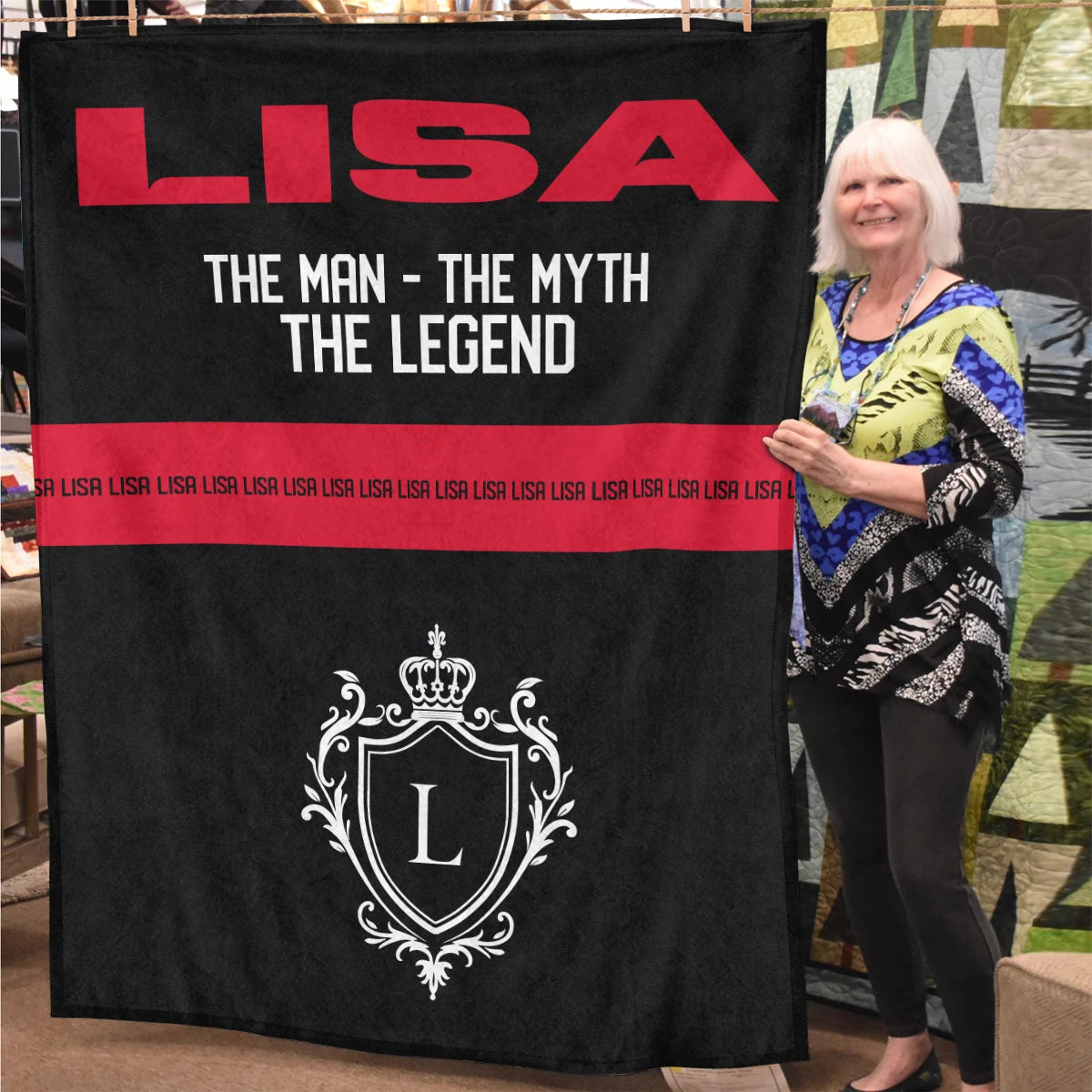 The Man The Myth The Legend Black Red Fleece Blanket LISA 13K1 BK14