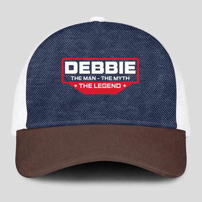 The Man The Myth The Legend Navy Brown And White Mesh Cap DEBBIE 13K1 C200PF