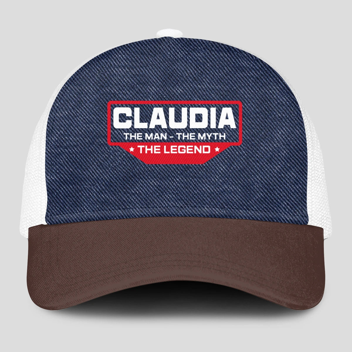 The Man The Myth The Legend Navy Brown And White Mesh Cap CLAUDIA 13K1 C200PF