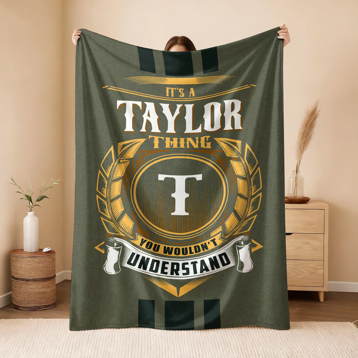 It's A Your Name Thing Olive Green Logo Fleece Blanket TAYLOR 13K1 BK31