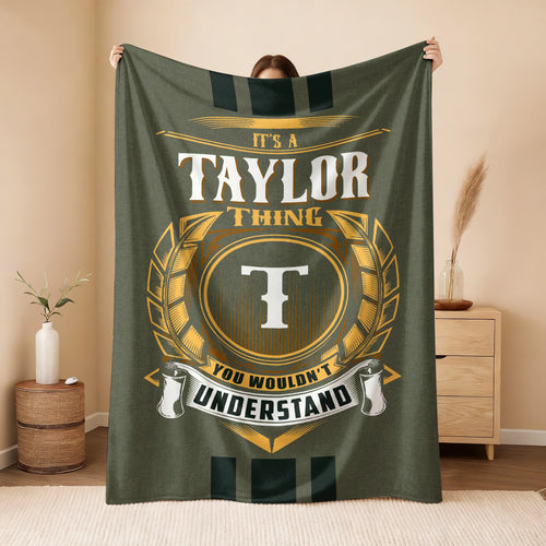 It's A Your Name Thing Olive Green Logo Fleece Blanket TAYLOR 13K1 BK31