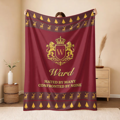 Hated By Many Confronted By None Burgundy Gold Christmas Fleece Blanket WARD 13K1 BK33