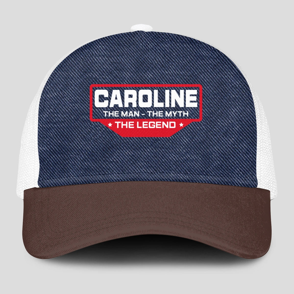 The Man The Myth The Legend Navy Brown And White Mesh Cap CAROLINE 13K1 C200PF