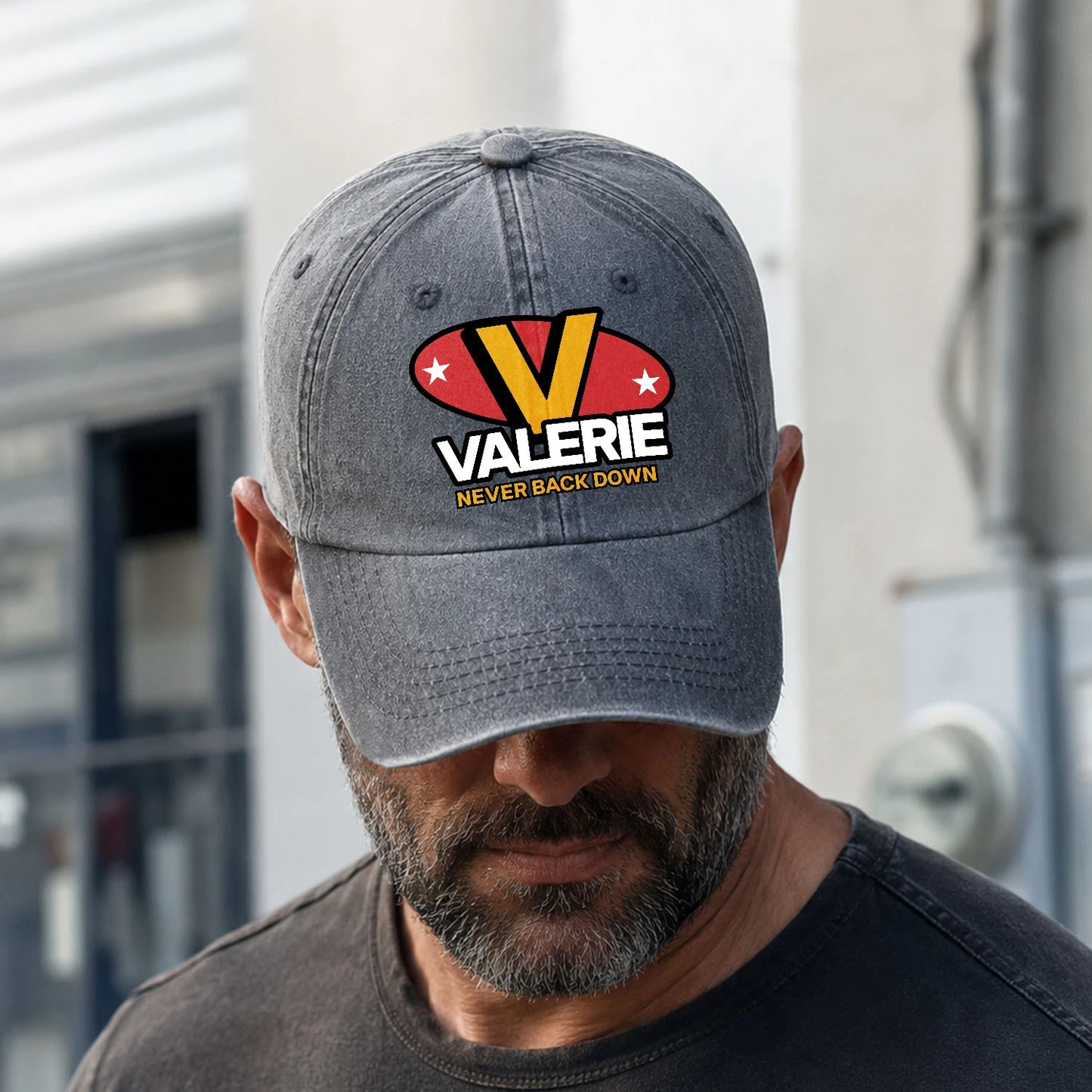 Never Back Down With Your Name And Initial Letter Washed Cap VALERIE 13K1 C82PF