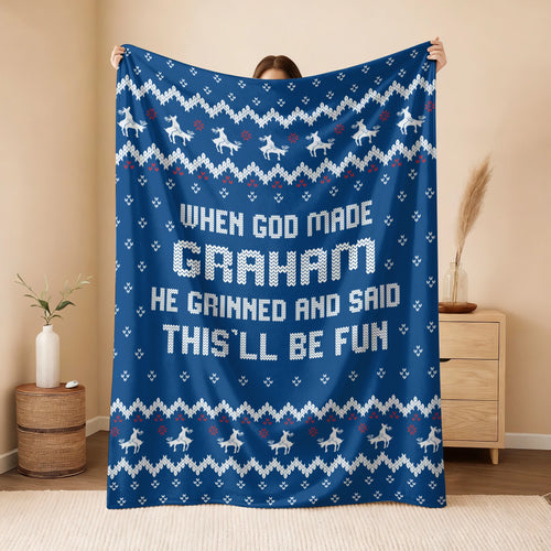 When God Made Your Name Navy Fleece Blanket GRAHAM 13K1 BK32