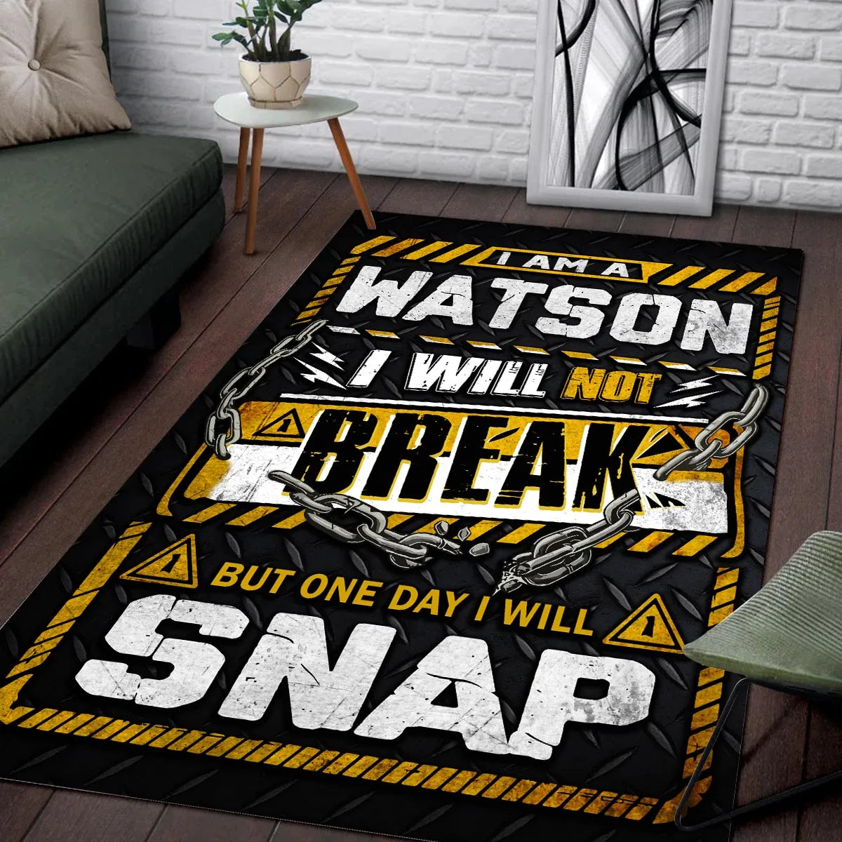 WATSON Motivational Rug – Black & Yellow Quote Carpet for Living Room 13K1-AR1