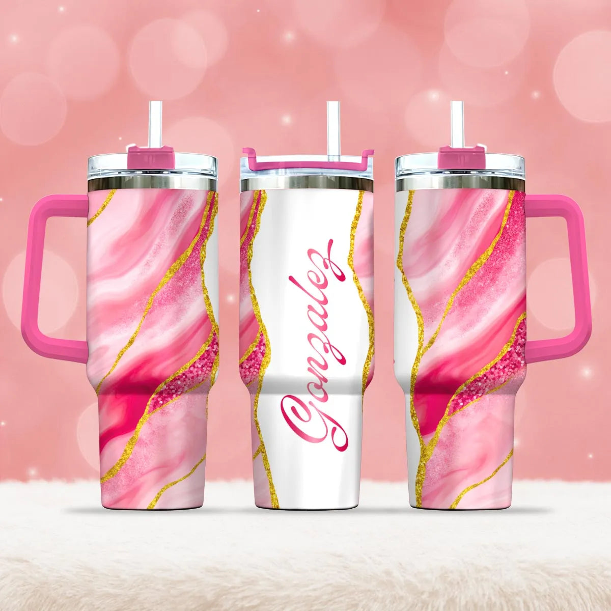 GONZALEZ 40oz Personalized Tumbler Cup with Straw | Custom Stainless Steel Mug 13K1-TB1