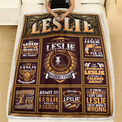LESLIE Personalized Blanket | Custom Name Cozy Throw Gift 13K1-BK4