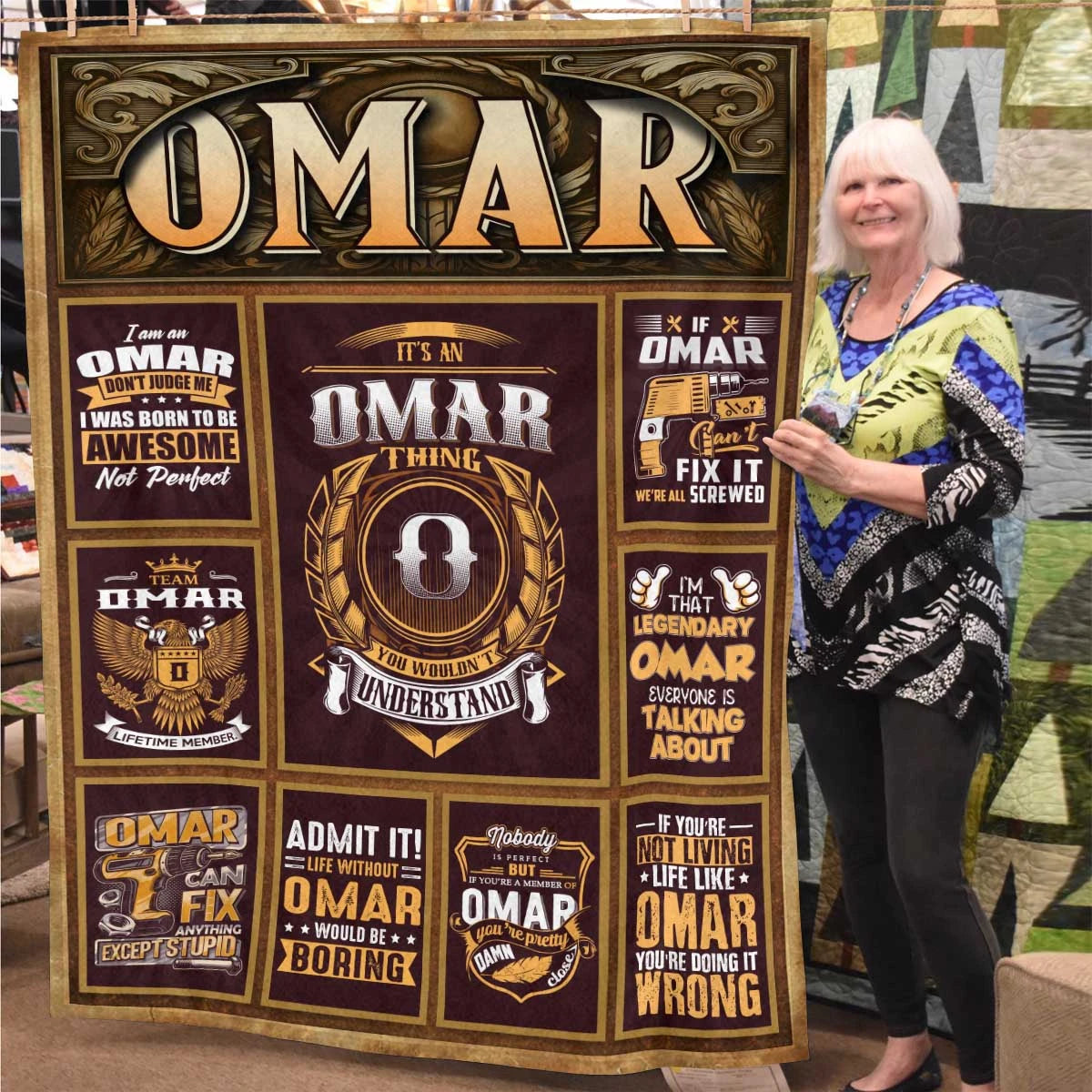 OMAR Personalized Blanket | Custom Name Cozy Throw Gift 13K1-BK4