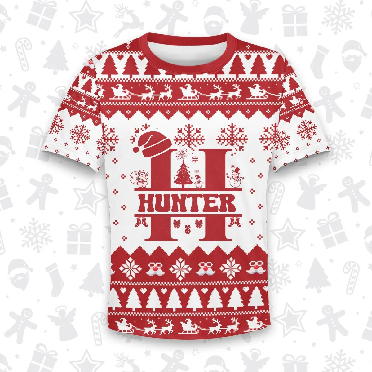 HUNTER Personalized Christmas T-Shirt Pajama Set - Holiday Gift Outfit 13K1-CR2