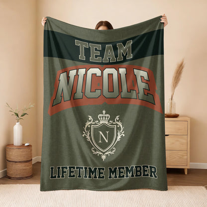 Team Your Name Lifetime Member Sage Green Fleece Blanket NICOLE 13K1 BK22