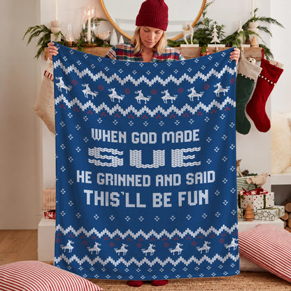 When God Made Your Name Navy Fleece Blanket SUE 13K1 BK32