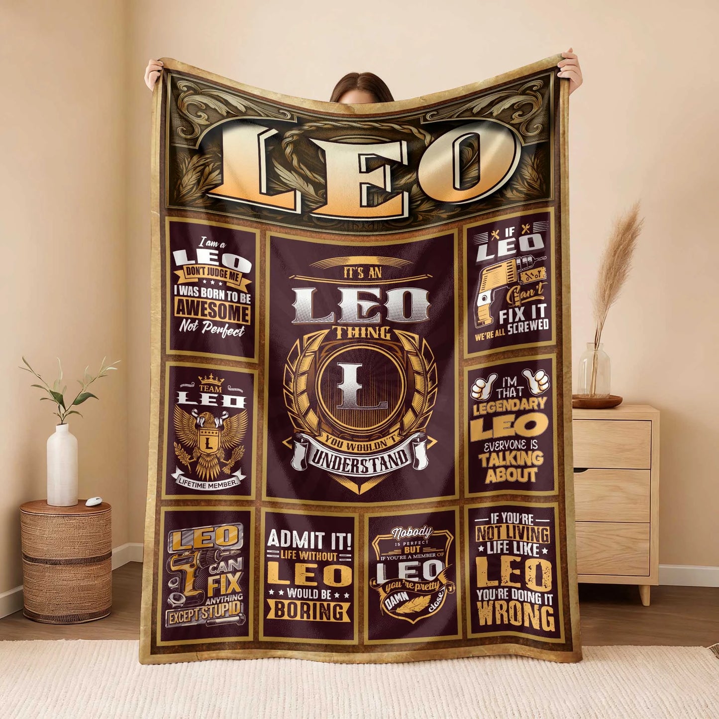 LEO Personalized Blanket | Custom Name Cozy Throw Gift 13K1-BK4