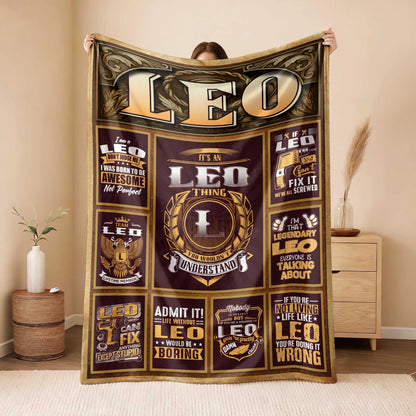 LEO Personalized Blanket | Custom Name Cozy Throw Gift 13K1-BK4
