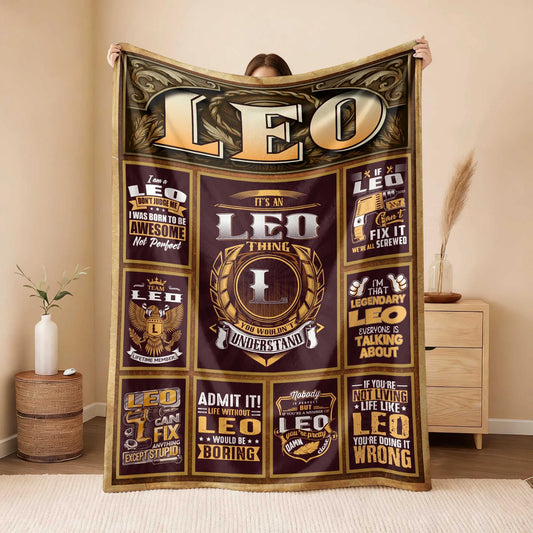 LEO Personalized Blanket | Custom Name Cozy Throw Gift 13K1-BK4