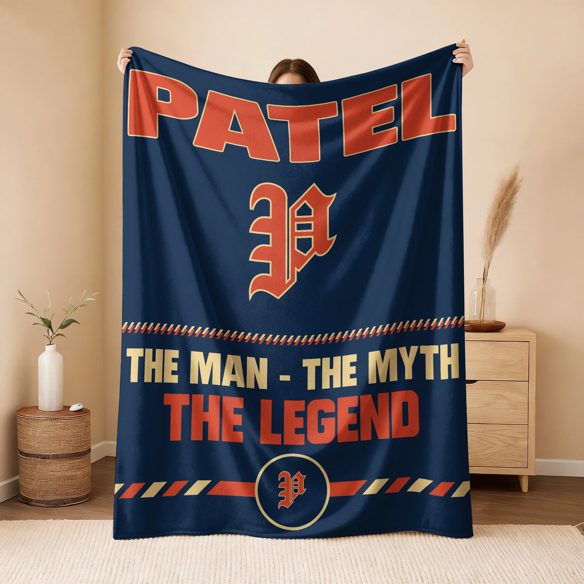 The Man The Myth The Legend Retro Fleece Blanket PATEL 13K1 BK53