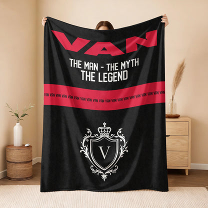 The Man The Myth The Legend Black Red Fleece Blanket VAN 13K1 BK14