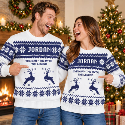 The Man The Myth The Legend Navy White Ugly Sweater JORDAN 13K1 UG07