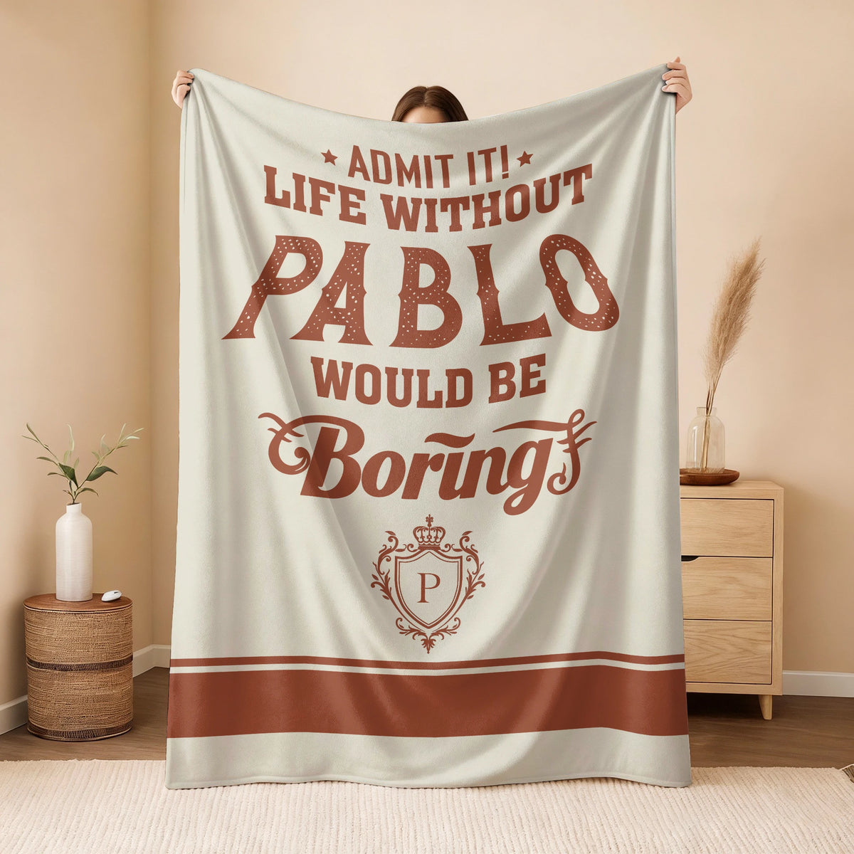 Life Without Your Name Would Be Boring Cream Terracotta Blanket PABLO 13K1 BK24