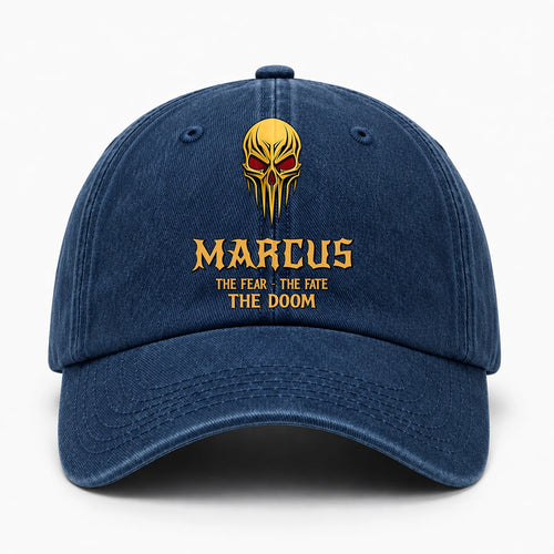 The Fear The Fate The Doom Skull Blue Washed Cap MARCUS 13K1 C97PF